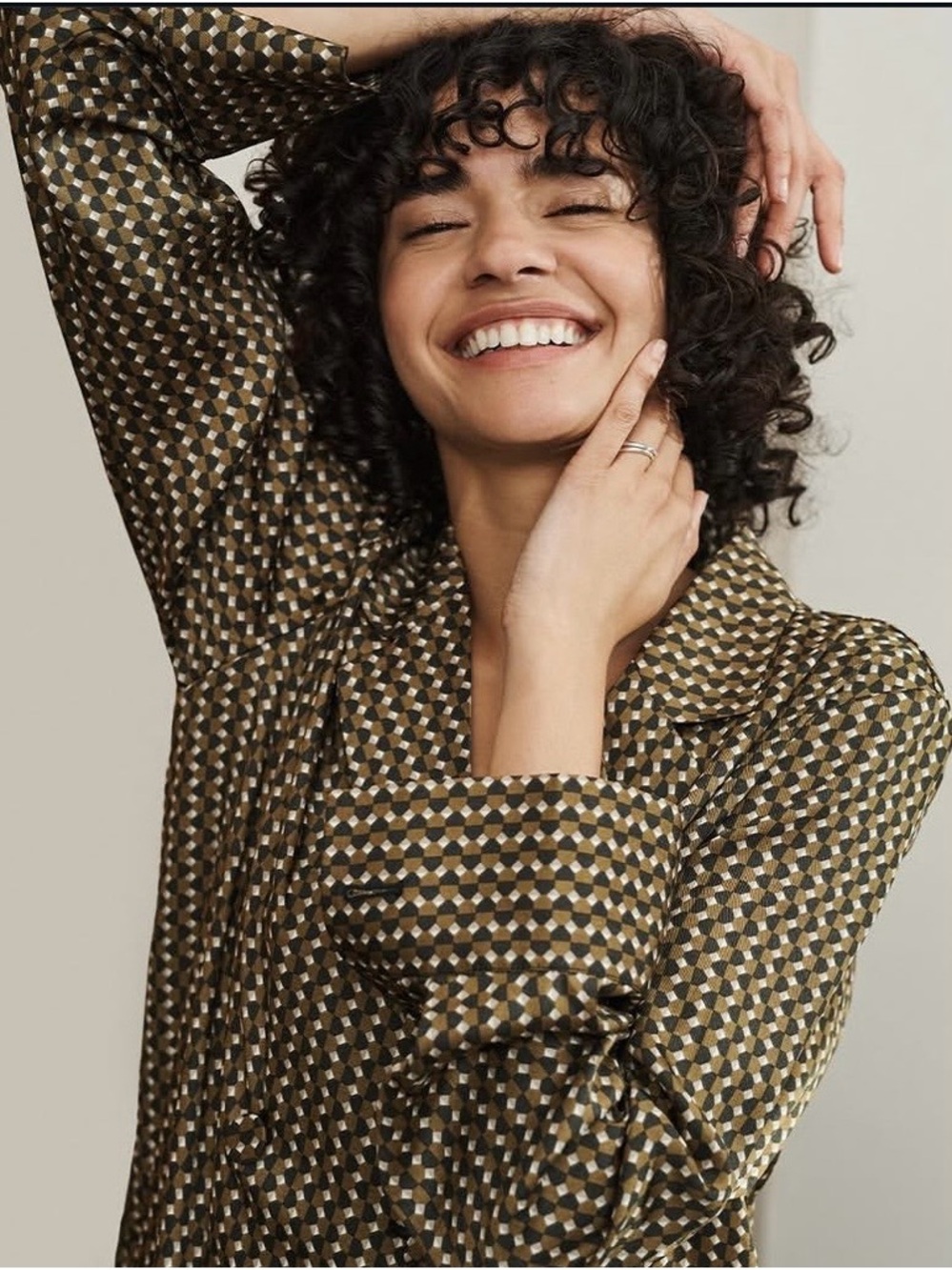 Banana Republic Olive Geometric Print Blouse